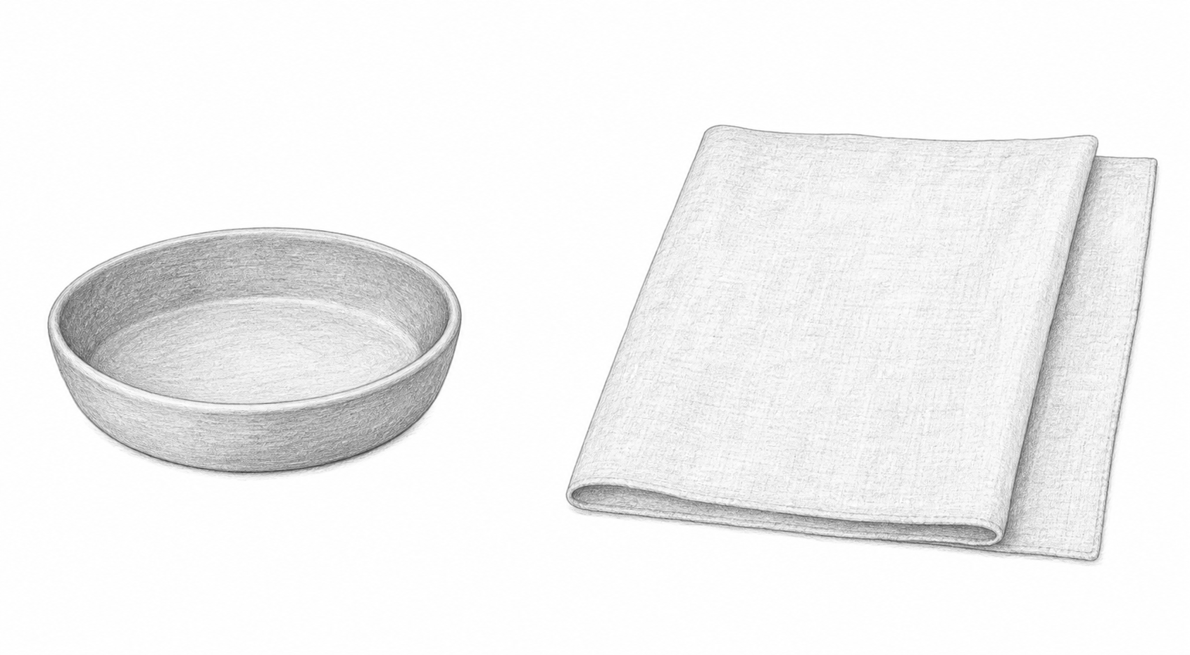 Pencil study: Lavabo basin · Lavabo towel